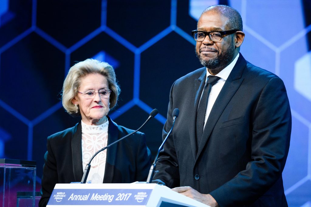 Forest Whitaker, artist, social activist, founder and chief executive of the Whitaker Peace & Development Initiative, and co-founder and chair of the International Institute for Peace and UNESCO Special Envoy for Peace and Reconciliation, receives Crystal Award for his leadership in peace-building and conflict resolution
