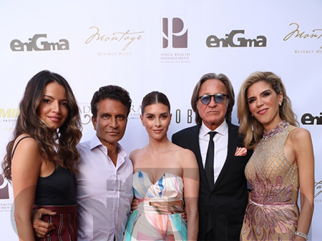 Yasmine Shihata, Mohamed Anwar Hadid & Shiva Safai with guests at the 4th Celebration of Arab Glamour & Success at the Montage hotel in Beverly Hills.